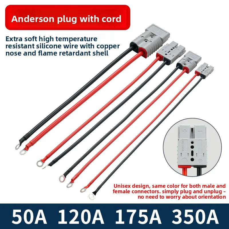 Anderson 50A 120A 175A 350A 600V Battery Power Connector Plug Kit with Cable for Forklift Charging