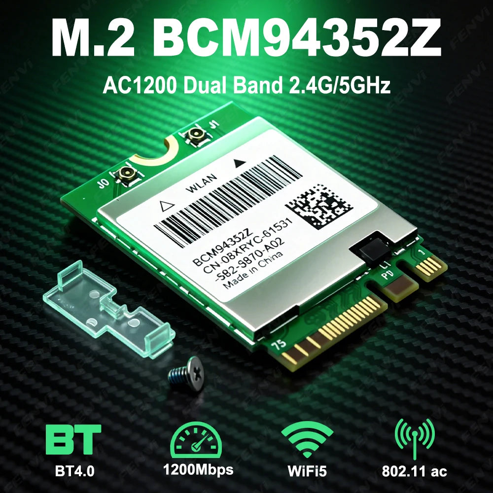BCM94352Z 1200Mbps NGFF WiFi Card 802.11ac Dual Band 2.4G/5GHz Bluetooth 4.0 M.2 Network Wireless Adapter for Hackintosh Mac