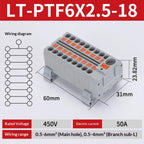 Push-in Terminal Block PTF6X2.5mm One in Multiple Out Splitter Spliceable Wire Connectors DIN Rail Junction Box Electrical Joint