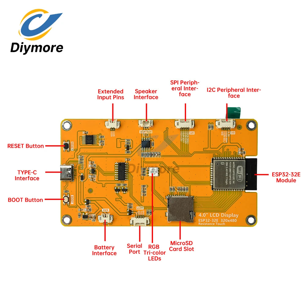 4.0-Inch Touch Screen ESP32 WiFi Bluetooth Development Board 320x480 Resolution ST7789 Driver ESP32-32E Module Type-C