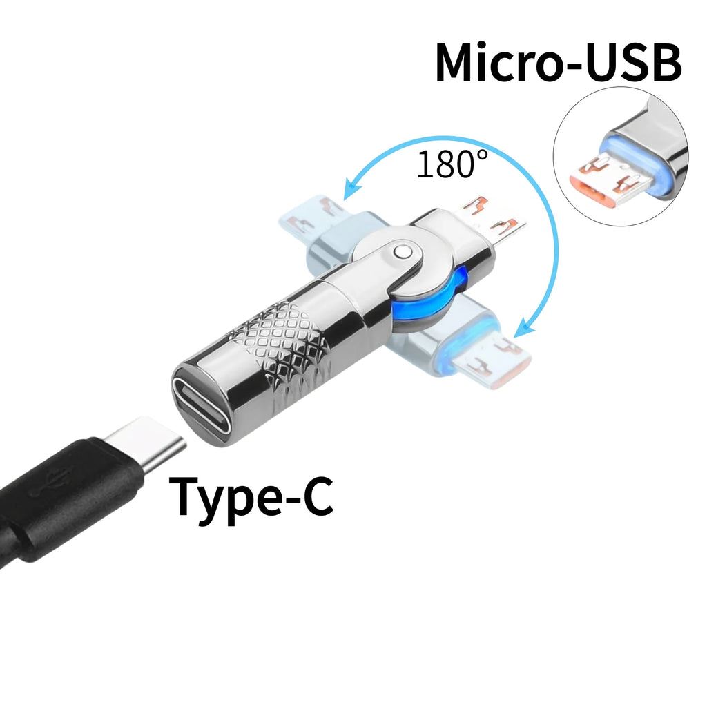 USB C to Micro USB 180° Rotating Charging Connector Type-C Female to Micro-USB Male Rotatable Adapter 5V 3A, 480Mpbs Transfer