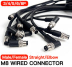 2Meters Waterproof M8 Sensor Connector, Male & Female 3/4/5/6/8 Pin, Integrated Injection Molding Industrial Cable Plug