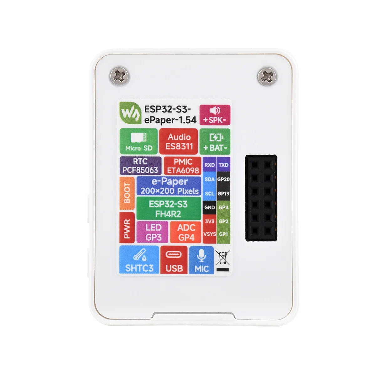 Waveshare ESP32-S3 1.54inch e-Paper AIoT Development Board, 200 × 200, Black / White, Supports Wi-Fi and BLE Dual-mode Communica