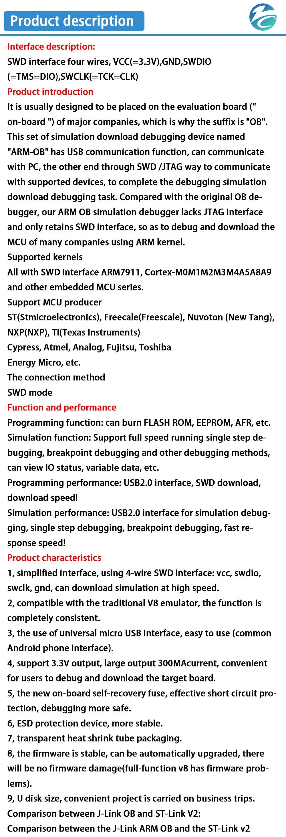 Compatible For j-link OB ARM simulation debugger SWD programmer STM32 download Jlink generation V8