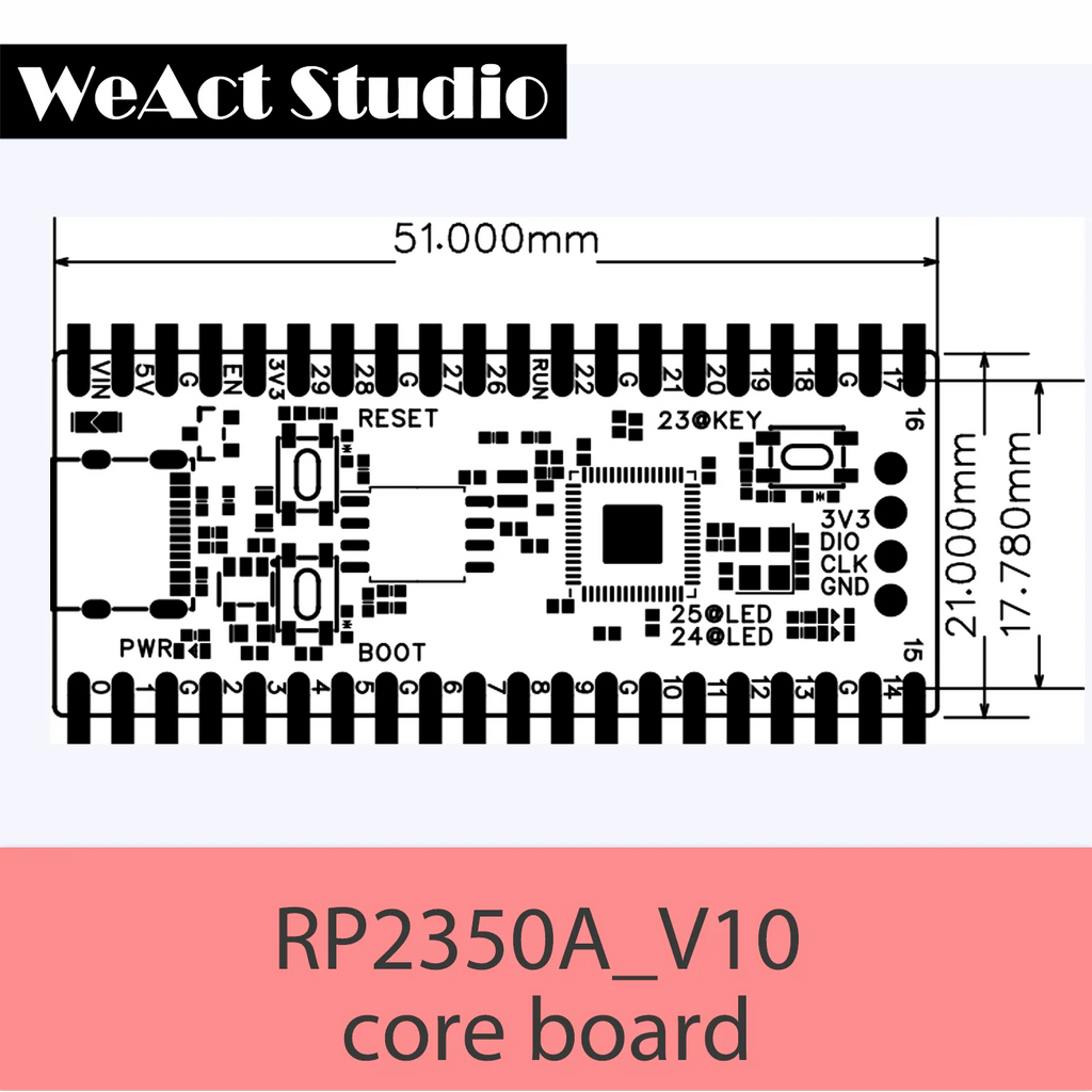 WeAct RP2350A_V10 all pin out Raspberry Pi  RP2350 RISC-V Hazard3 520KByte SRAM 4/16MByte QSPI Flas