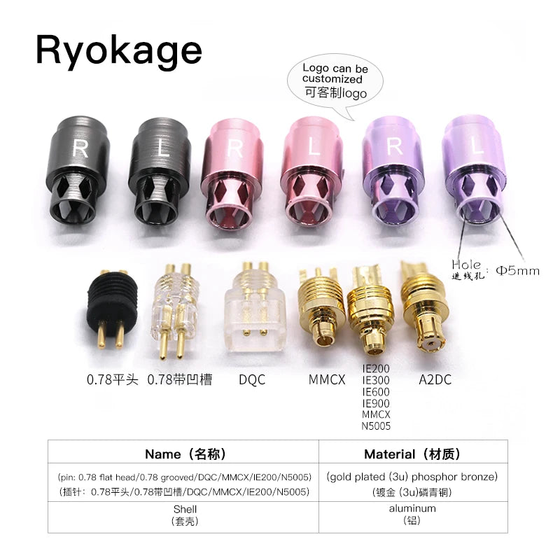 HAKUGEI Ryokage DIY Custom Pin 0.78 Mmcx Qdc Flat 0.78 Ie200 Ie600 Ie900 A2DC N5005