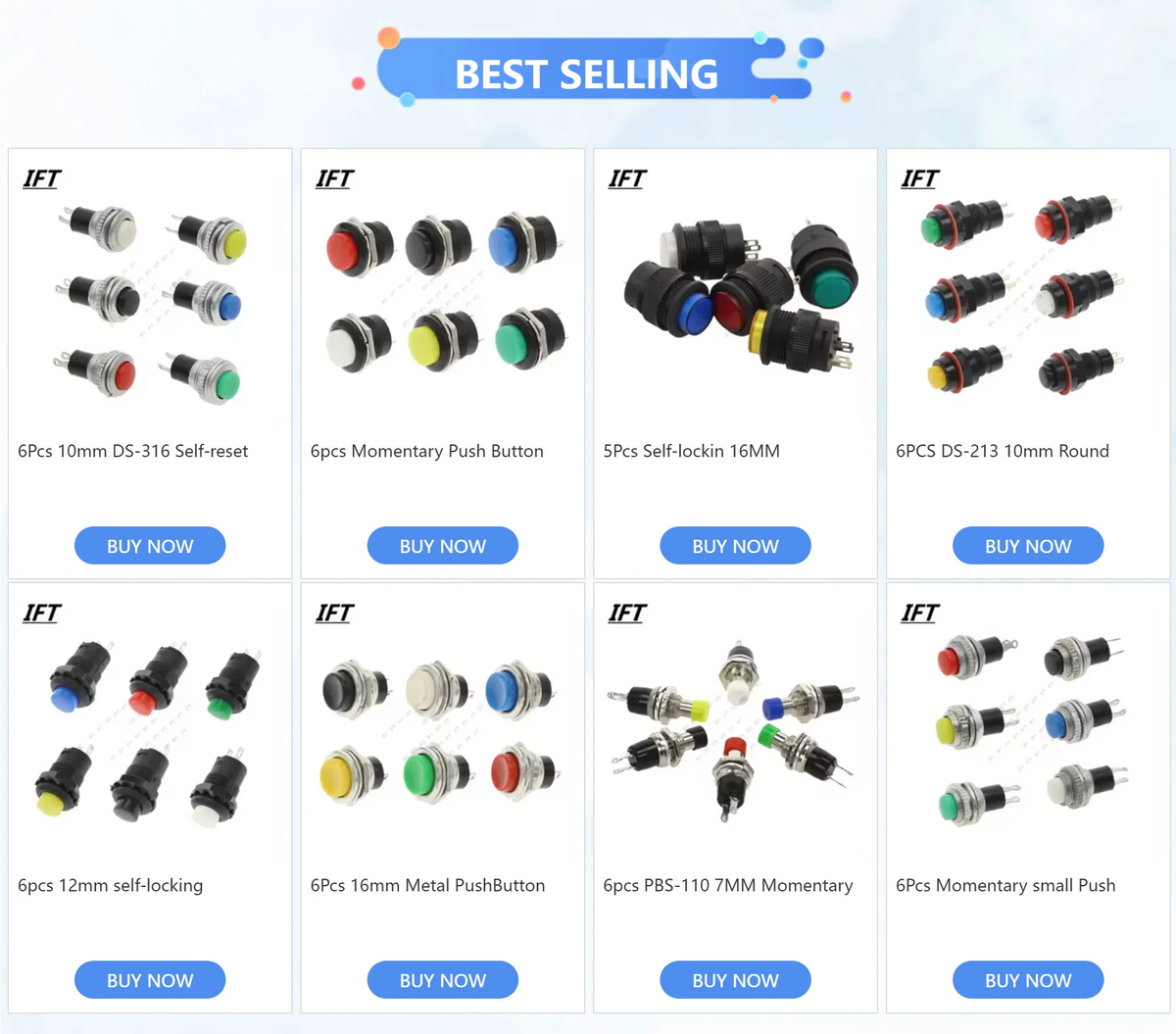 6pcs 12mm self-locking Momentary push button switches 3A /125VAC 1.5A/250VAC Minitype Push Button Switch DS-227 427 DS-228 428