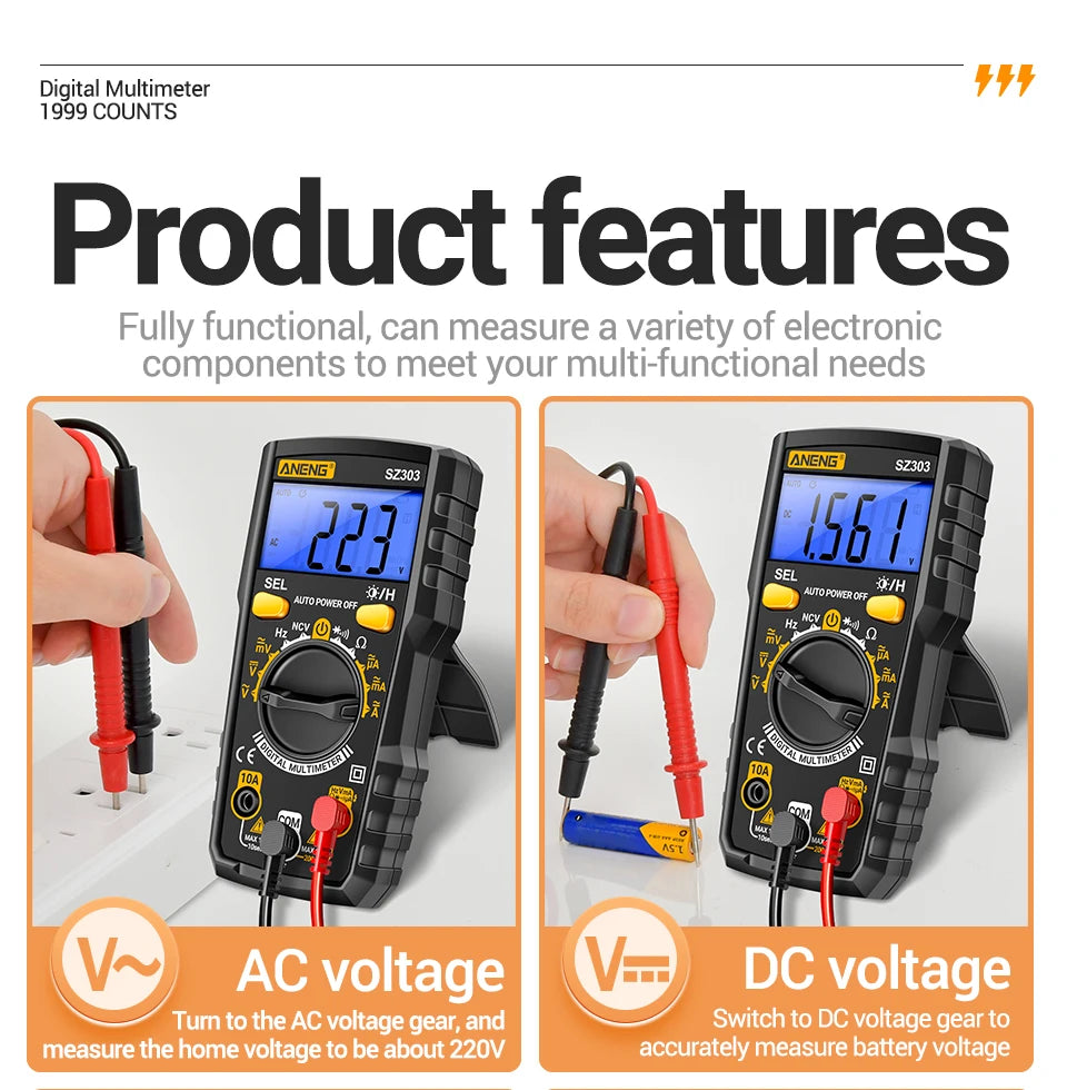 ANENG SZ303 Smart Digital Multimeter 1999 Count Professional AC/DC Voltage Current Electrical Data Retention High Precision Tool