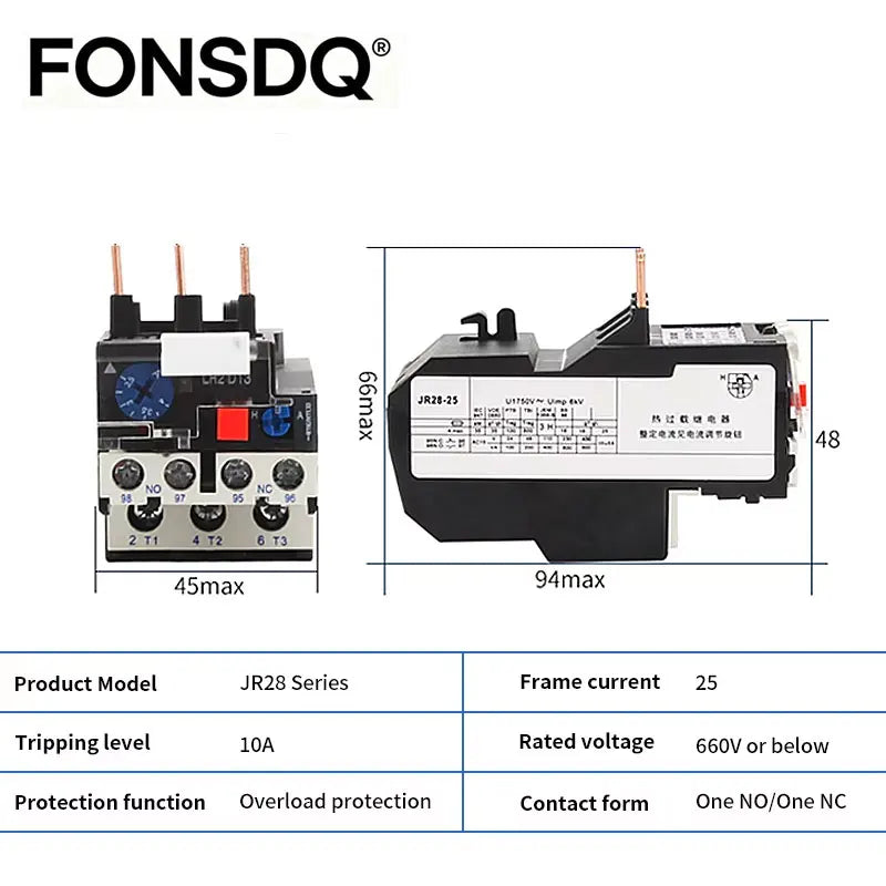 JR28 25A Thermal Overload Relay LR2-13D Adjustable Thermal Relay Electrical Relay Temperature Overload Thermal Protector