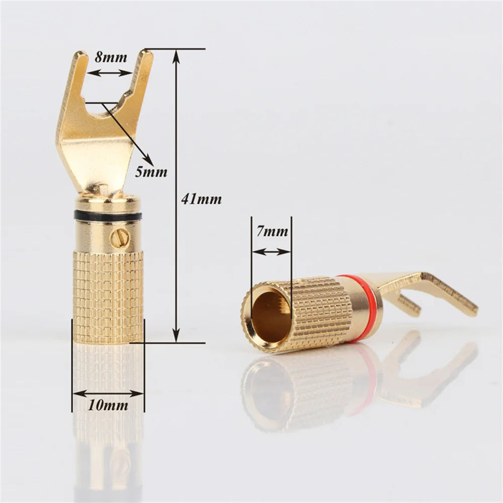 Musical Sound Y Type Banana Plugs Connectors 24K Gold Plated Hi-fi Banana Audio Speaker Connector For Audio/Video Receiver, Amp