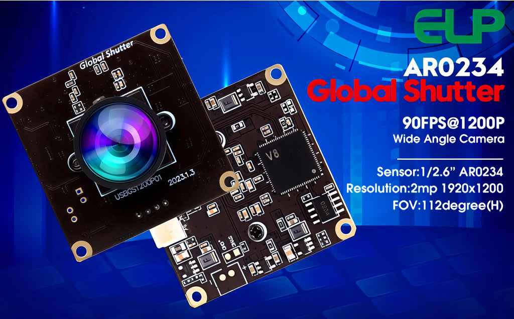 ELP AR0234 Global Shutter USB Camera 1080P 90fps Wide Angle No Distortion UVC Mini Webcam for Golf High Speed Sport PC