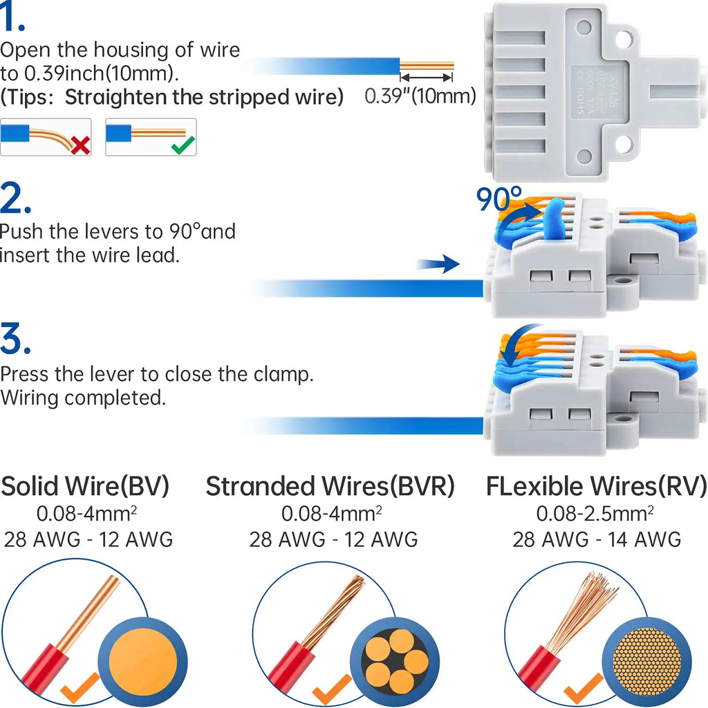 10 pcs Lever Wire Connectors Quick Wiring Cable Connector Splicing Wire Connectors Push-in Conductor Screw Terminals Block