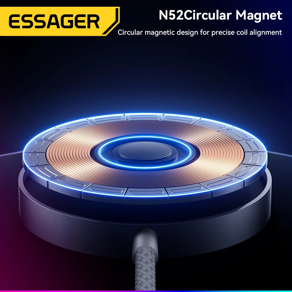 ESSAGER 15W Magnetic Wireless Chargers Qi Qi2 Wireless Charger Fast Charging Pad for iPhone 17 16 15 14 Mini Phone Charger