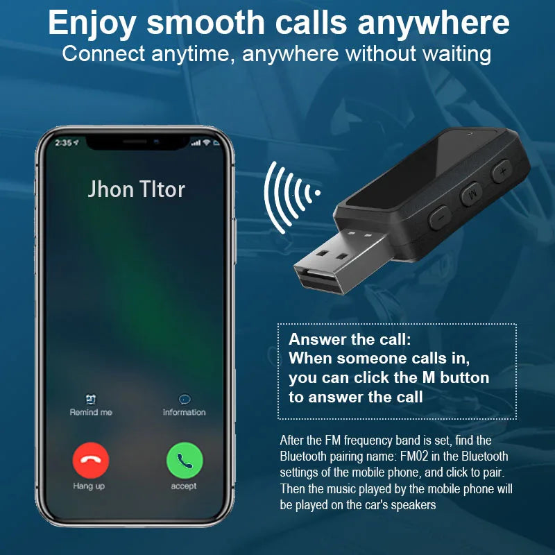 Mini USB Transmitter ReceiverCar Bluetooth 5.3 FM02  with LED Display Handsfree Call Car Kit Auto Wireless Audio For Fm Radio