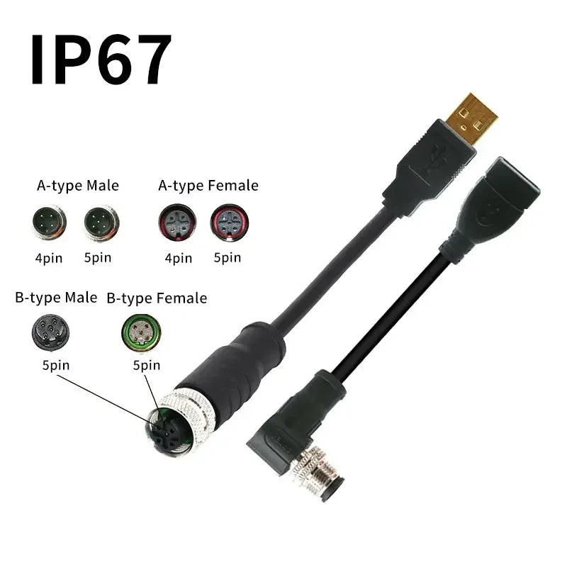 M12 to USB Cable Connector 4Pin 5 Pin A/D/B Code to USB Scanner Cable Industrial Camera USB to M12 Male Female Extension Line