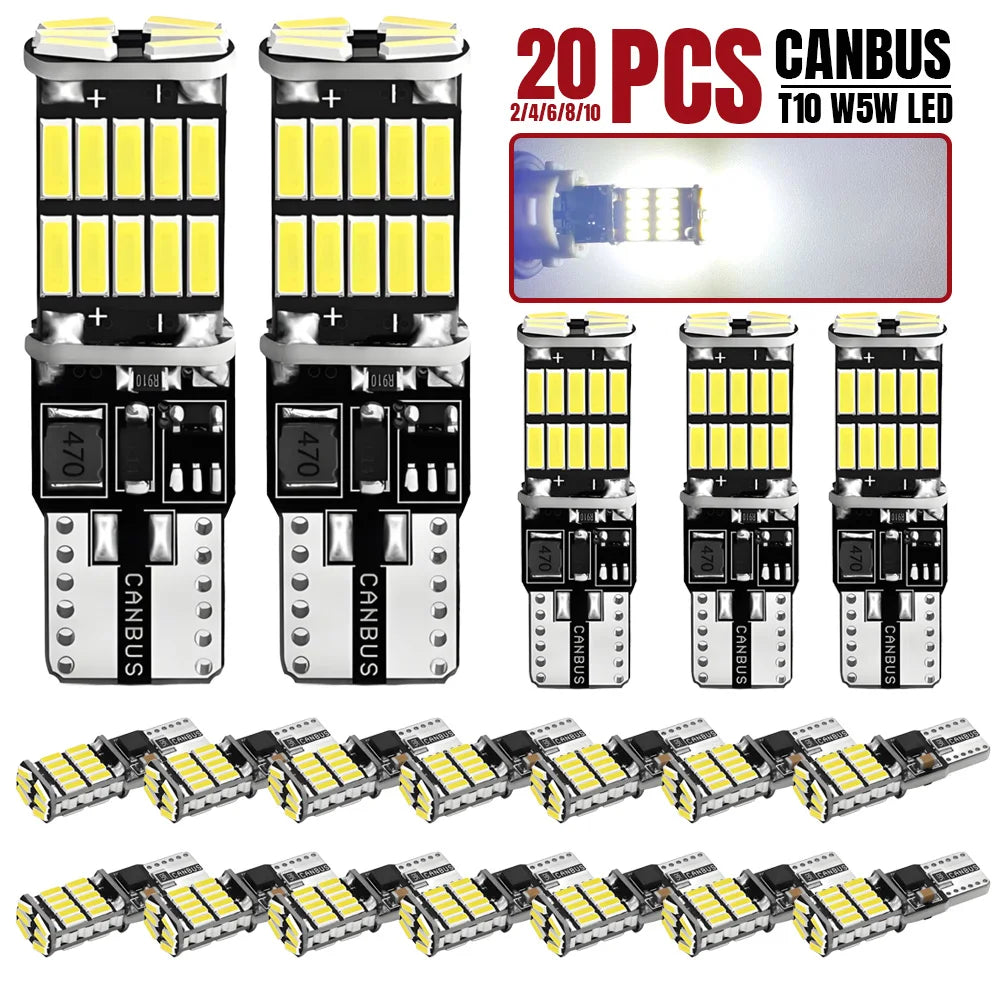 2-20 PCS T10 W5W LED Bulb 12V 1000LM 24V 4014-26SMD 6500K White Car Interior Dome Maps Reading Trunk License Plate Lights CABNSU