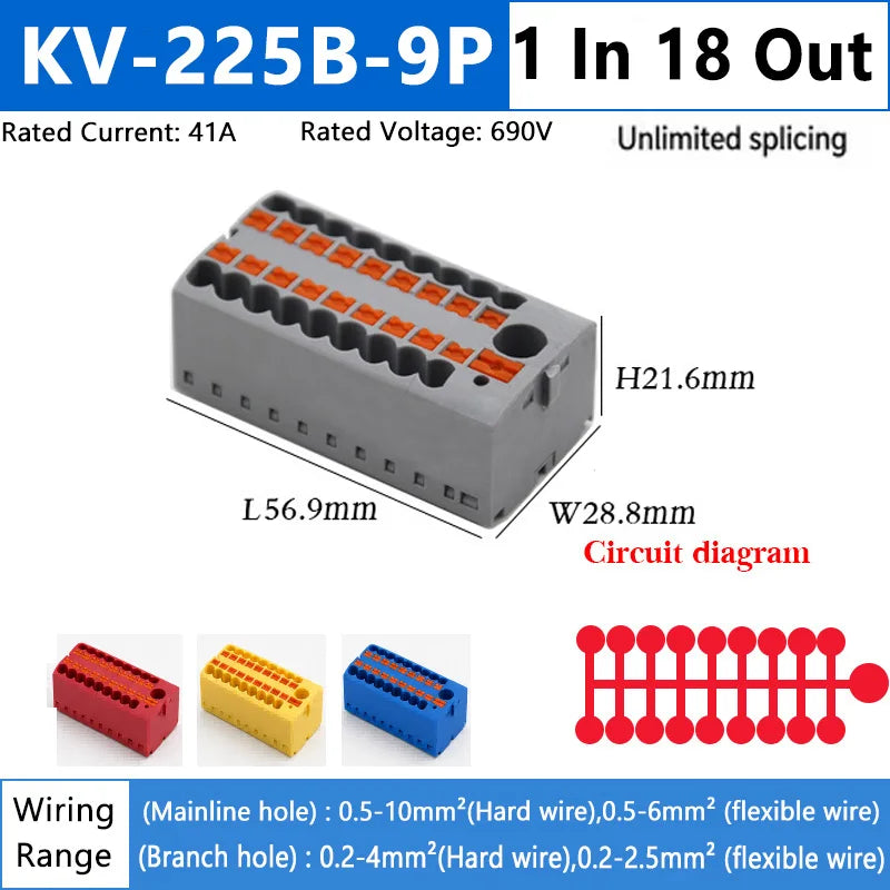 1PC 2.5mm² Plug-in Terminal Block Wire Electrical Cable Connectors Splitter Spliceable DIN-Rail Mounting Junction Box Tool