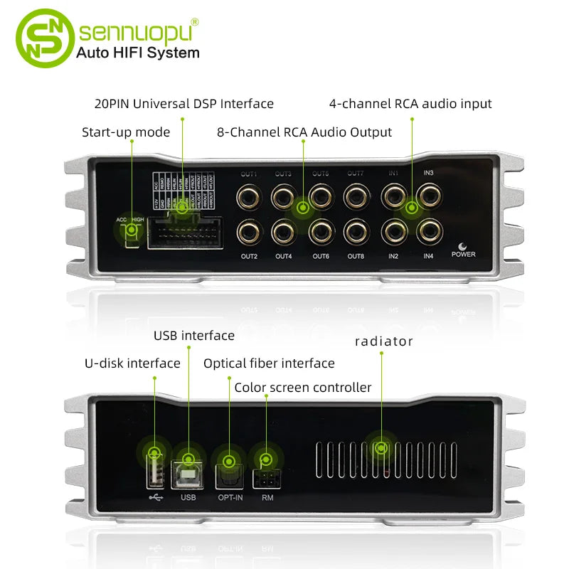 Sennuopu X10B Car Audio 4 Ch Power Amplifier 8 Channel Dsp Processor Bluetooth Amp Equalizer Amplificador Automotivio Sound