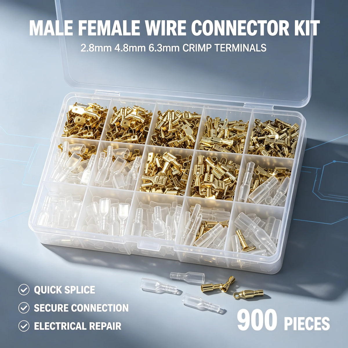 Box Insulated MaleFemale Wire Connector 2.8/4.8/6.3mm Electrical Crimp Terminal Termin Spade Connector Assorted Kit 900pc-135pcs