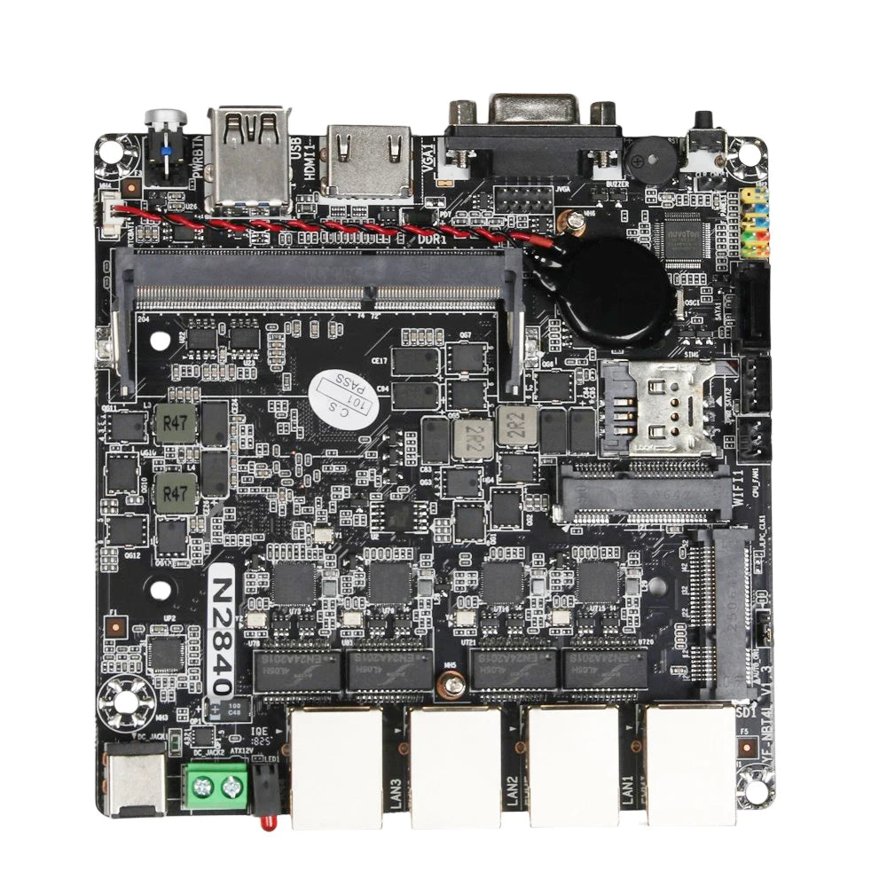 120x120mm Mini ITX X86 PC Motherboard intel Celeron N2830 CPU 4x 2.5G Ethernet HDMI VGA 2xUSB Mini PICE SIM Slot SATA mSATA