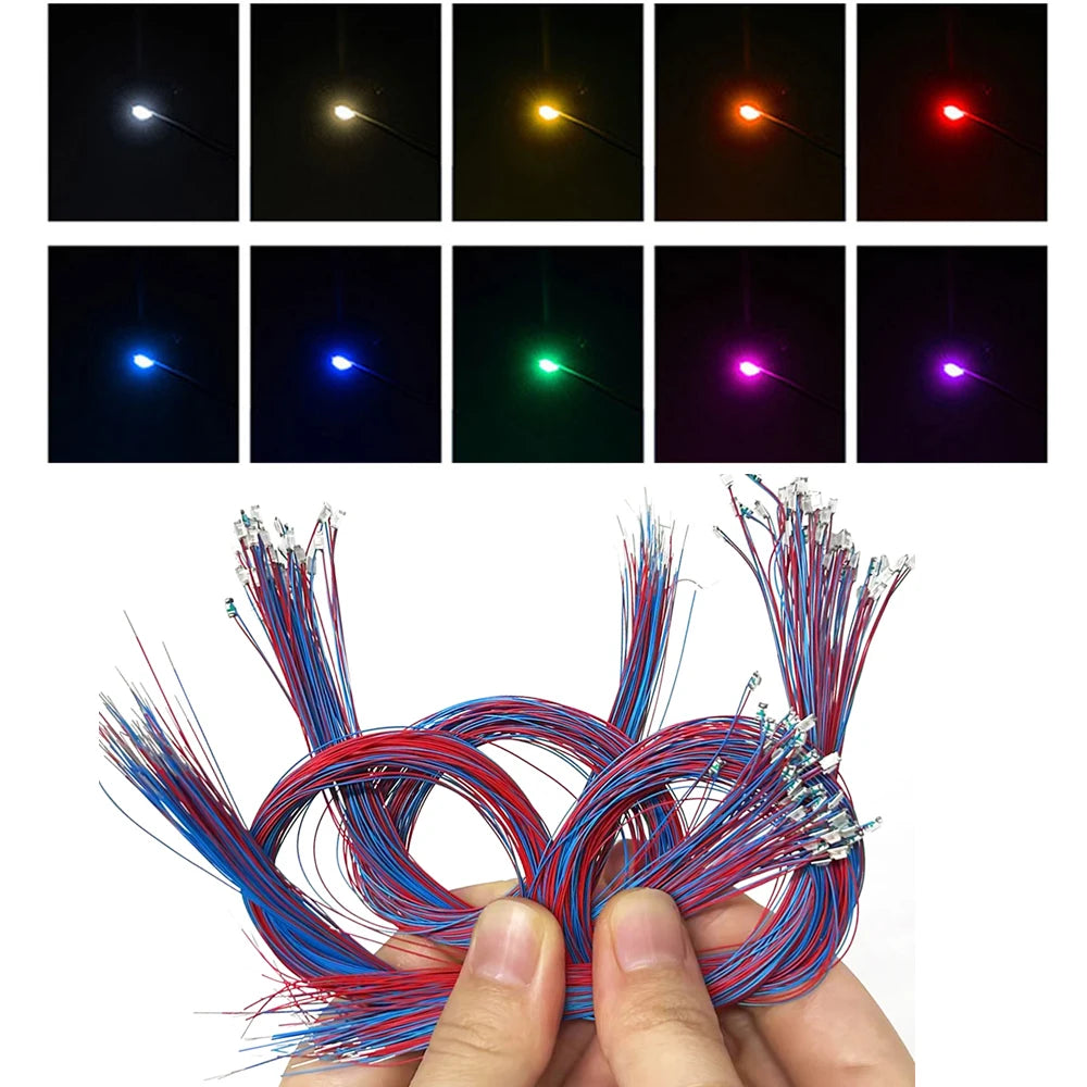 10Pcs 0805 Flashing LED SMD Wire for Model Train HO N OO Scale Red Blue Line Pre-soldered Micro Litz Railway DIY Kit 3V 30cm
