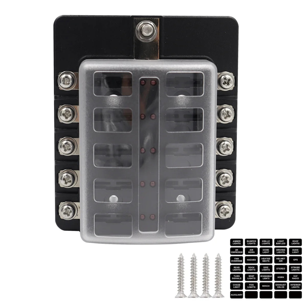 Blade Holder Fuse Box 12/10/8/6 Ways Modified Terminal Block Fuse with LED Warning Light 12V~24V Power Distribution Panel Boat