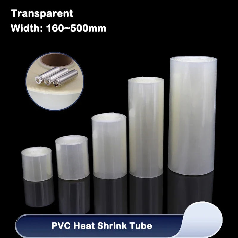 160mm~500mm Transparent PVC Heat Shrink Tube 18650 Battery Pack 1M~10M Insulated Protection Film Wrap Lithium Case Cable Sleeve