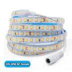 IP68 Waterproof LED Strip Light 2835 12V 24V 120LED/m with 2-pin Wire/ DC Plug Flexible Adhesive Tape 3000k/4500K/6000K 1M-20M
