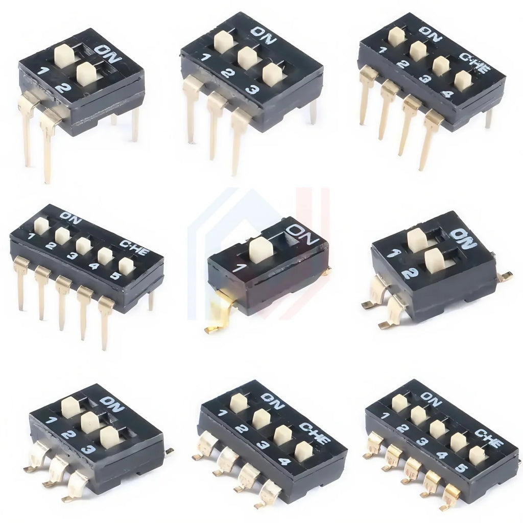Slide Type SMT SMD Dip Switch Toggle 2.54mm 2Row 4Pin 2 Position/8 Pin 4 Position/16Pin 8 Position Black Switch Gold Plated Pin