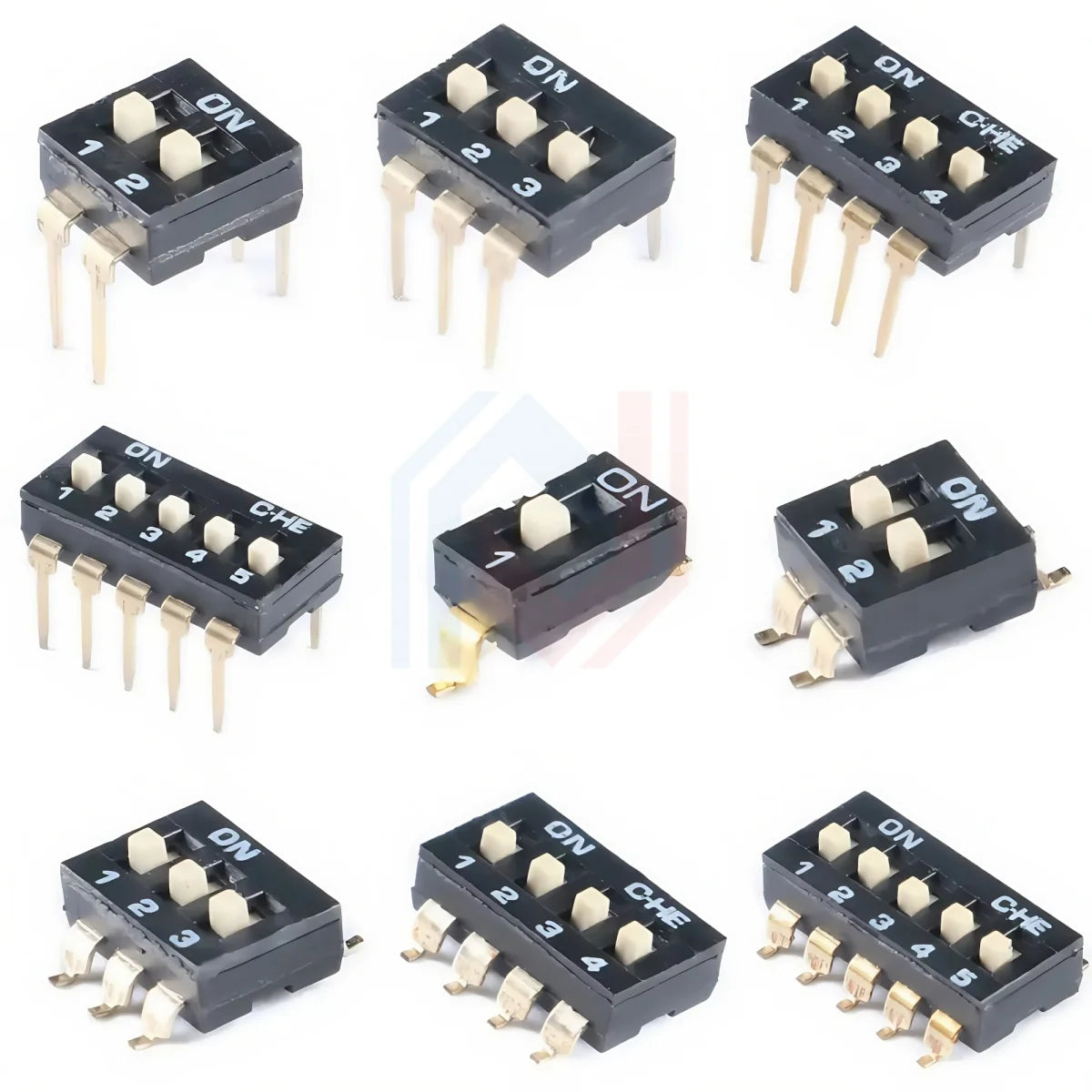 Slide Type SMT SMD Dip Switch Toggle 2.54mm 2Row 4Pin 2 Position/8 Pin 4 Position/16Pin 8 Position Black Switch Gold Plated Pin