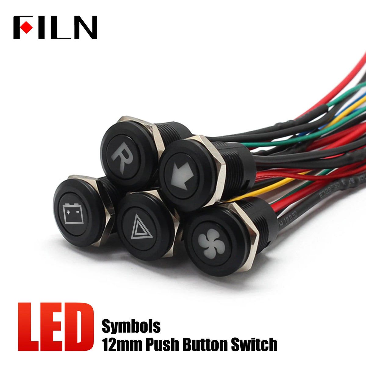 12mm 12V IP65 Symbol Push Button Switch Waterproof Plastic Button Momentary  for Racing Car & Boat - Dashboard Warning