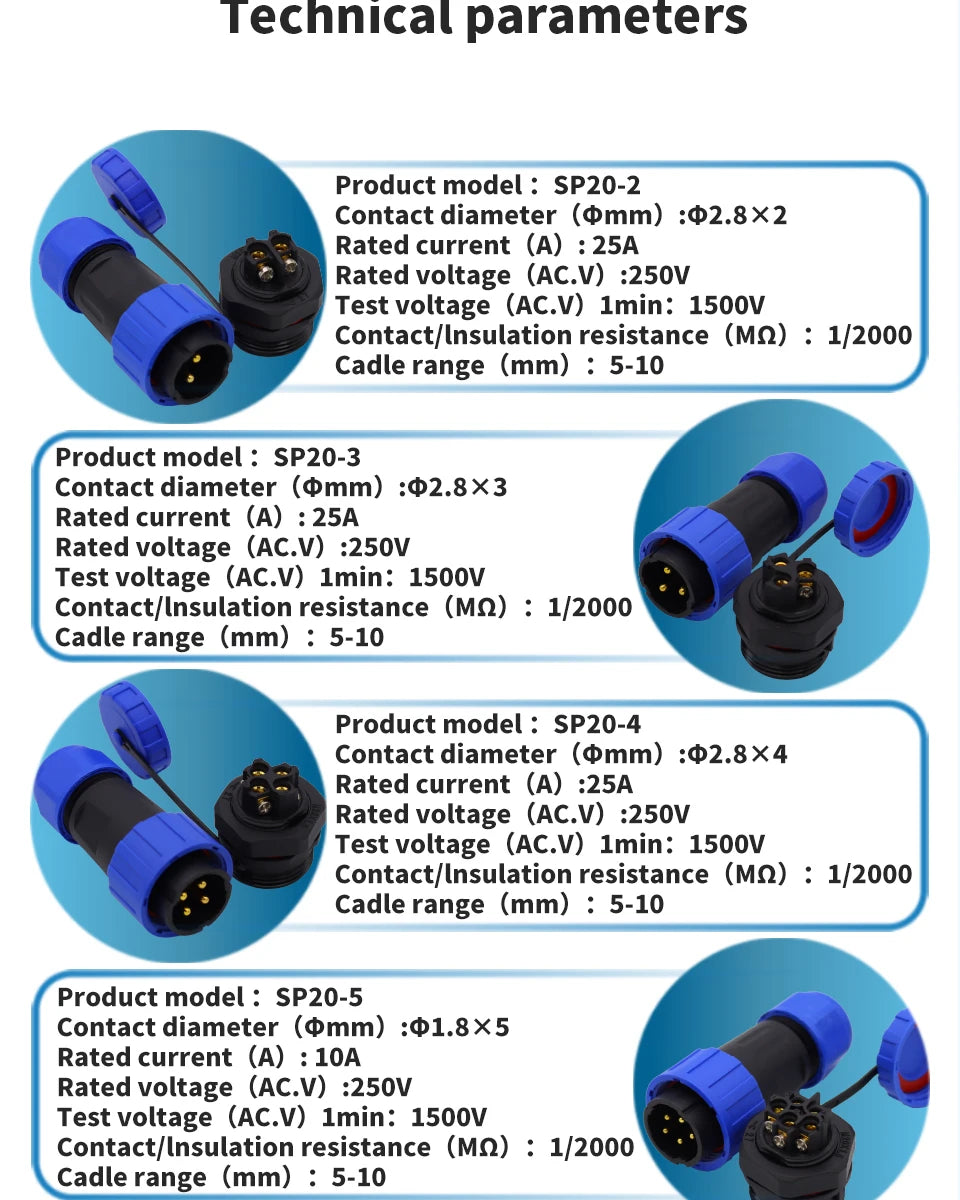 Screw Connection Connector Waterproof Connector 20mm 25A IP68 SP20/LD20 2PIN 3PIN 4PIN 5PIN 6PIN 7IN 1PCS