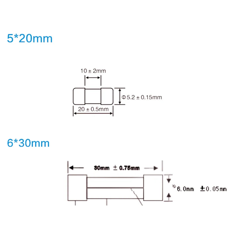 100pcs 5*20mm 6*30mm ceramics fuse 250V 0.5 1 2 3 4 5 6 8 10 15 20 25 30A  fuse Electronic component voltage protection