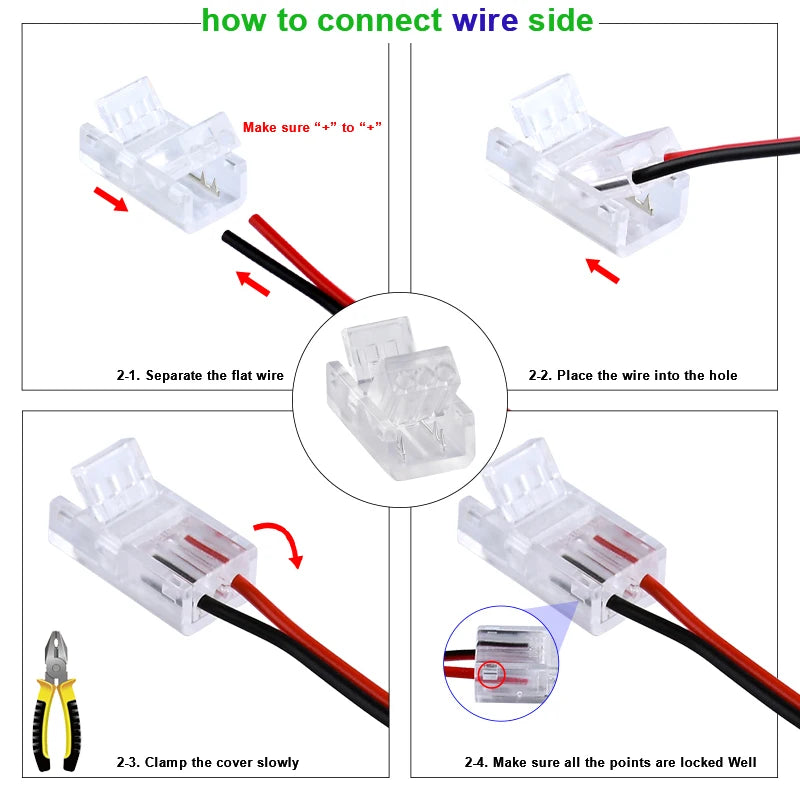 8mm 10mm 2pin COB LED Strip Connector Tape Lights L Shape LED Corner Connectors for SMD COB 5050 2835 Strip Light Fixed Clamps