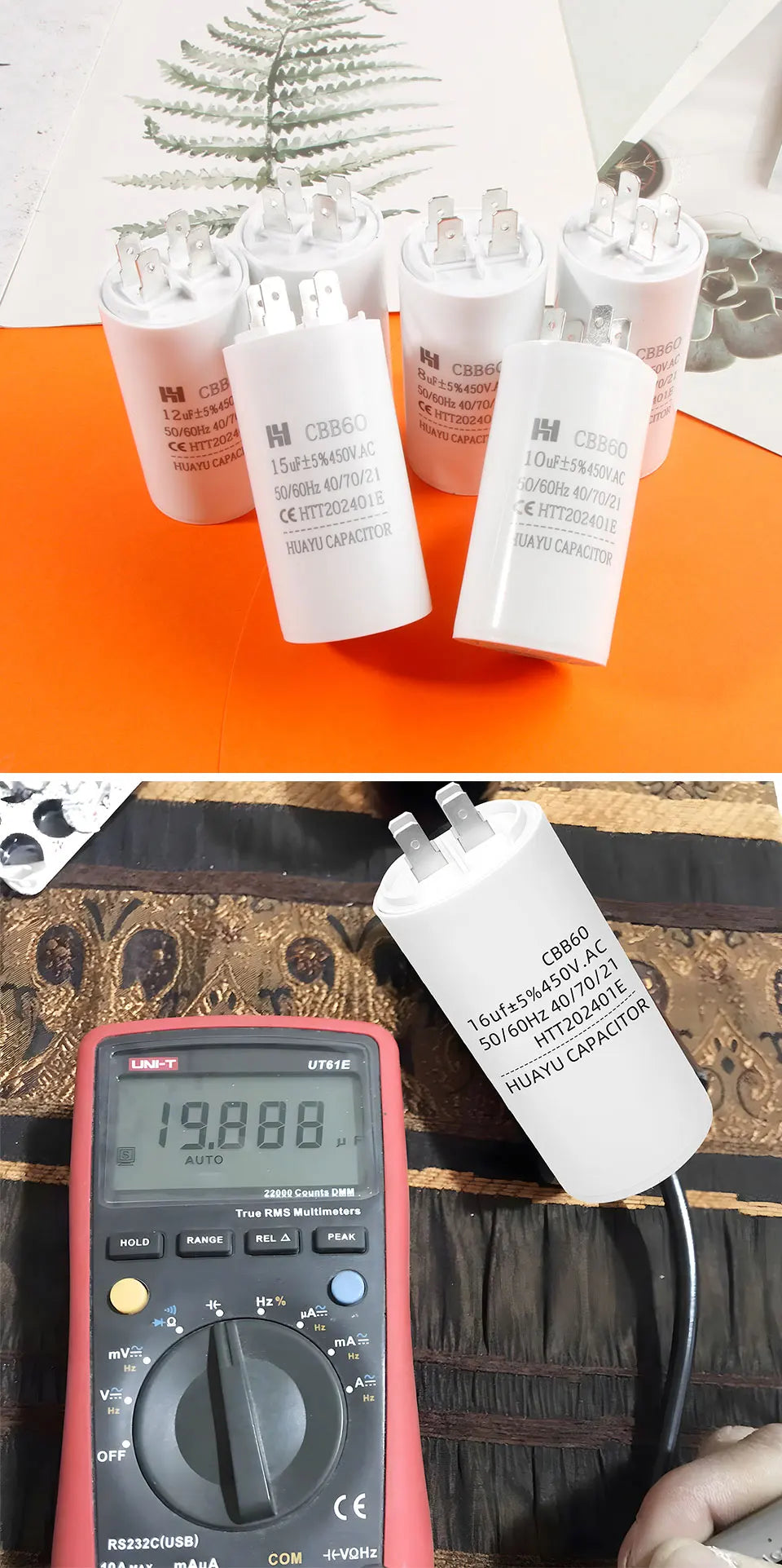 CBB60 Capacitor 450VAC Double Insert 50/60hz Electric Replacement Start Run Capacitor For Air Compressor Water Pump Motor