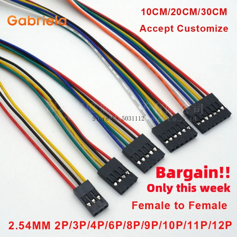 10PCS 2.54MM 2.54 Wire Dupont Line female to female 1P2 3 4 5 6 7 8 9 10 12 Pin Dupont cable connector JUMPER CABLE WIRE FOR PCB