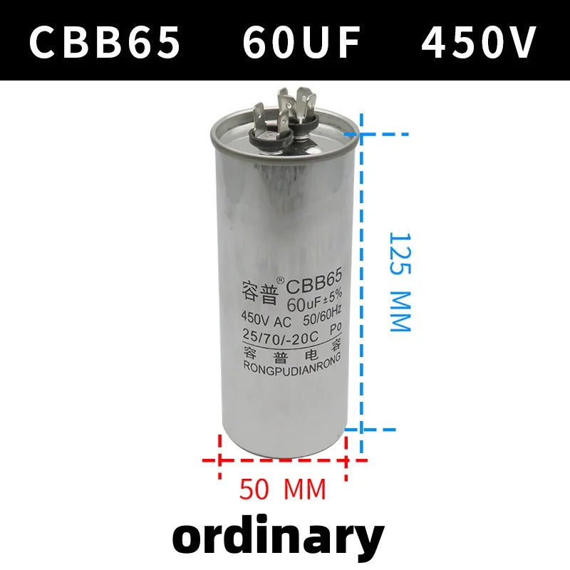 CBB65 450V Motor Capacitor Air Conditioner Compressor Start Capacitor 5uF 6uF 20uF 25uF 30uF 35uF 40uF 45uF 50uF 60uF 70uF