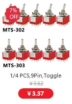 5Pcs ON-OFF-ON  ON-ON3 PIN/6PIN 2/3 Position Mini Latching Toggle Switch AC 125V/6A 250V/3A MTS-102 MTS-103 MTS-202 MTS-203