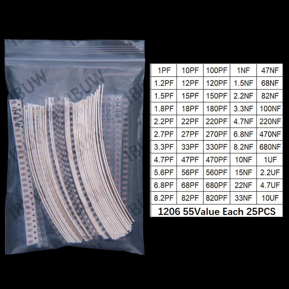 52Value 55Value Each 50PCS/25PCS 0402 0603 0805 1206 capacitor smd kit 1pf 1uf 10uf 0402 0603 0805