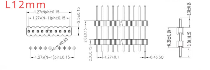 50pcs 1.27mm 1x50P Extra Long Pin L11-15-20-27mm Straight Single Row Double Plastic PCB Board Spacer Male Header Connector
