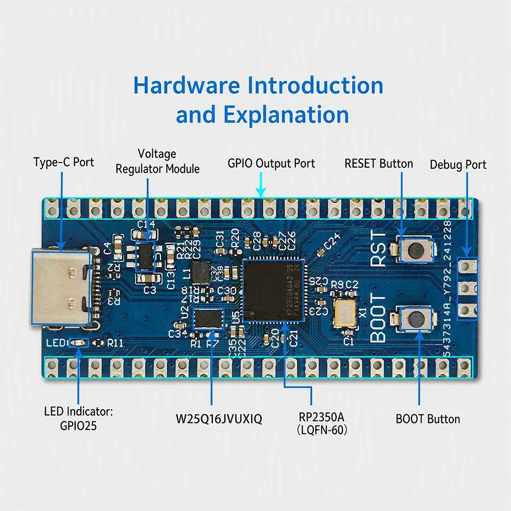 For Raspberry Pi Pico 2 RP2350 USB A Development Board RP2350 Microcontroller Module Type C Interface