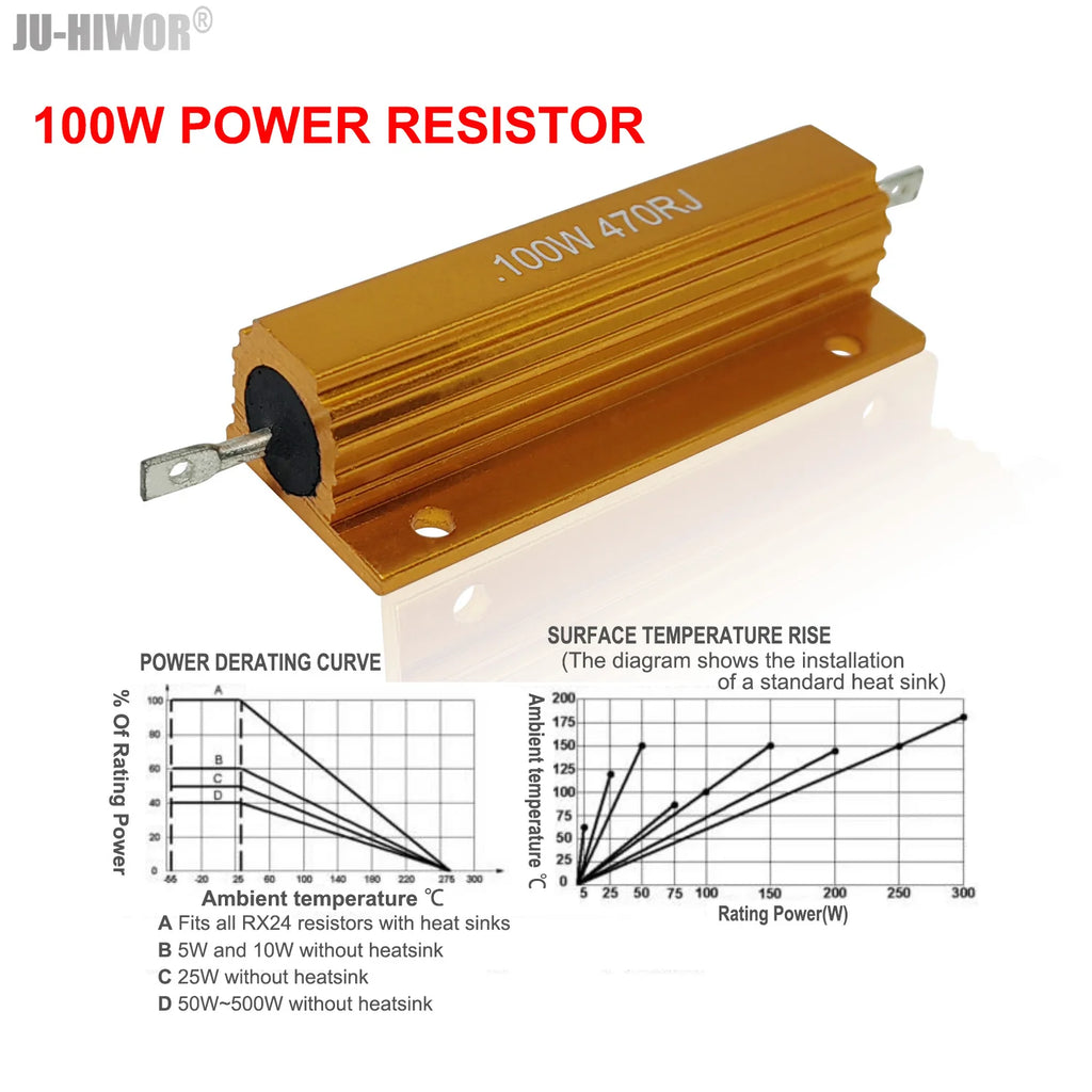 100W RX24 Aluminum Power Metal Shell Case Wirewound Resistor 0.01 ~ 100K 0.1 0.5 1 1.5 2 6 8 10 20 100 150 200 300 1K 10K ohm