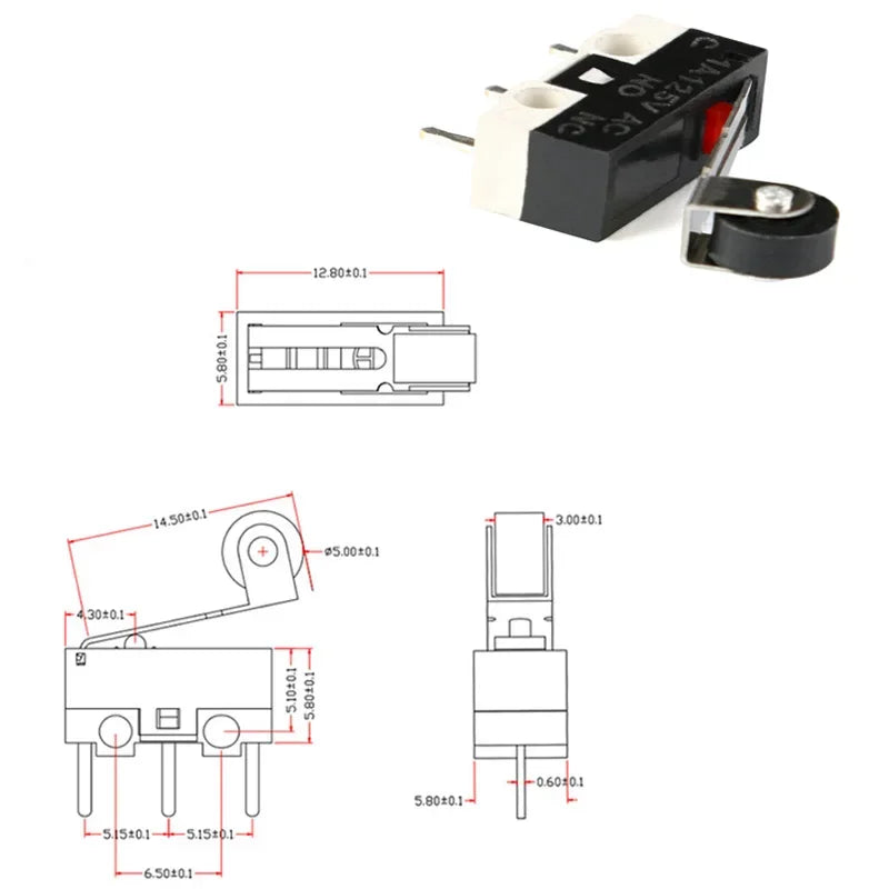 10Pcs Micro Limit Switch Mouse Button Tact Switch Without Handle / With Handle / With Handle Roller Micro Switch 1A 125V AC 3Pin