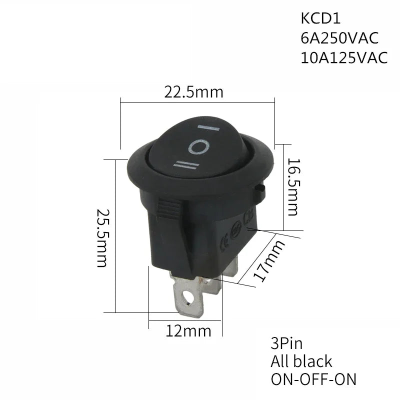 1PCS ON/OFF Round Rocker Switch LED illuminated Car 12V 24V / 6A 250V / 10A 125V 2/3/4PIN Switch 20MM