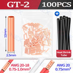 100PCS GT Copper Terminal Connectors Electrical Wire Cable Crimp Connecting Tubular Ferrules or for Lugs Have Heat Shrink Tubing