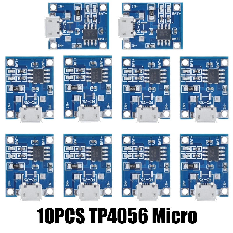10PCS Micro/TYPE-C/MINI USB 5V 1A 18650 TP4056 Lithium Battery Charger Module Charging Board With Protection Dual Functions XCW