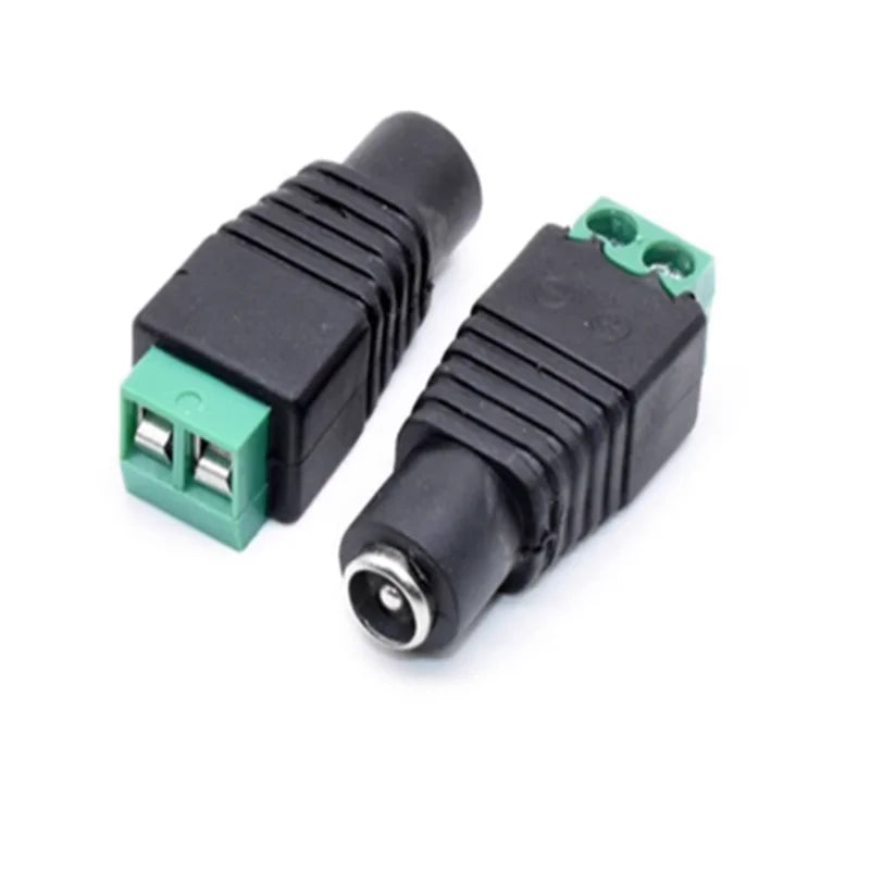 Male and Female Welding-Free DC Plug 5.5x2.1mm 2.5mm Welding-Free DC Female Head Green Terminal Monitoring Power Plug Push-But