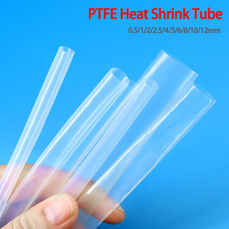 1/5m 1.7:1 Transparent Heat Shrinkable Sheath PTFE 0.5mm ~ 12mm 260℃ 600V High Temperature Pipe Shrink Tubing For Wires