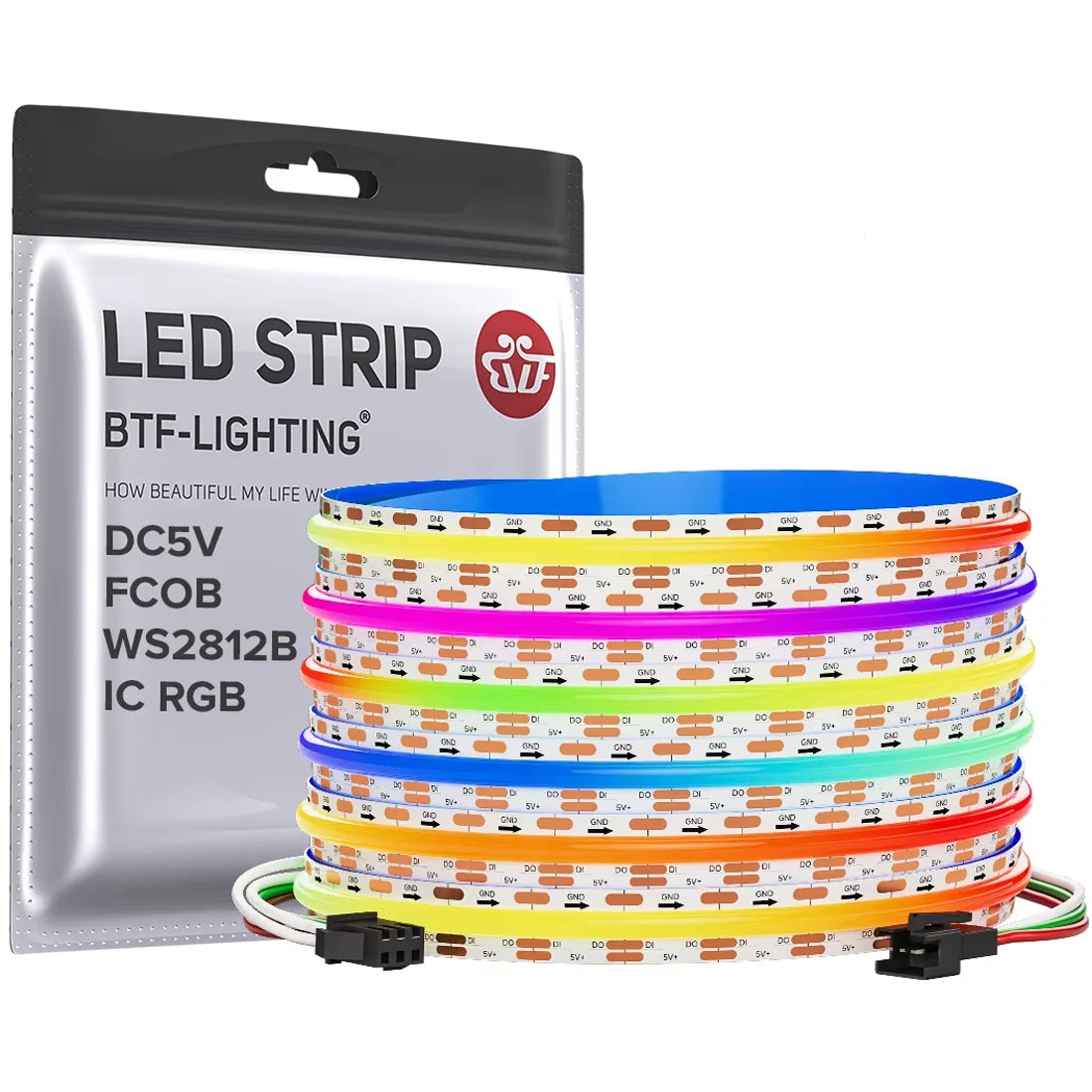 FCOB SPI RGB IC LED Light Strip DC5V WS2812B Individually Addressable 160 LEDs Smart Pixels Magic Flexible COB Light IP30