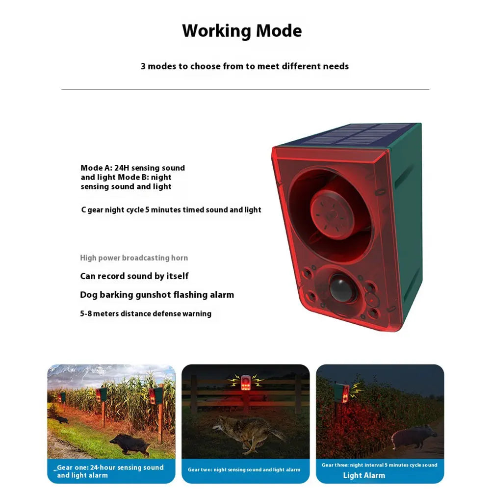 Solar Outdoor Motion Sensor Alarm Home  Alarm with Dog Barking Gunshot Sound Support Recording and Adjustable Volume